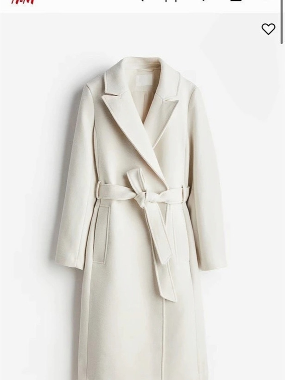 H&M Tie-belt Coat Trench in White